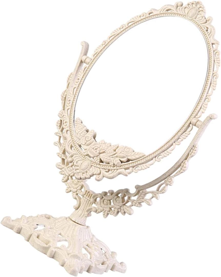 Vintage Style Adjustable Table Mirror Elegant Desk Vanity Makeup Mirror for Bedroom Rotating Mirror with Floral Design for Makeup and Grooming