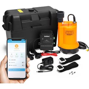 Briidea Battery Backup Sump Pump System for Basement, 2.4G & 5G WiFi, 9 LED Indicators, Smart Alarm, Electronic Water Level Sensor, 12V Battery Compatible (Battery Not Included)