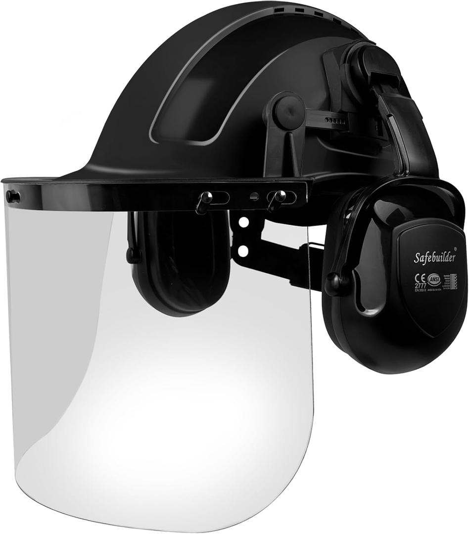 Q20 Forestry Safety Helmet 3 in 1 Chainsaw Arborist Helmet with Face Shield & Ear Muffs Hearing Protection Forestry Hard Hats ANSI Z89.1 OSHA (Black-B07E-Clear PC Shield)