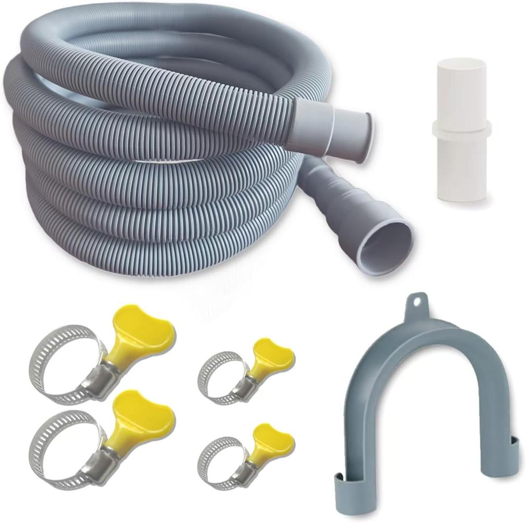 10ft Washing Machine Drain Hose Extension Kit - Universal for Washer, Dishwasher & Dehumidifier, 7-Piece Set with U-Bracket, 4 Clamps & Adapter
