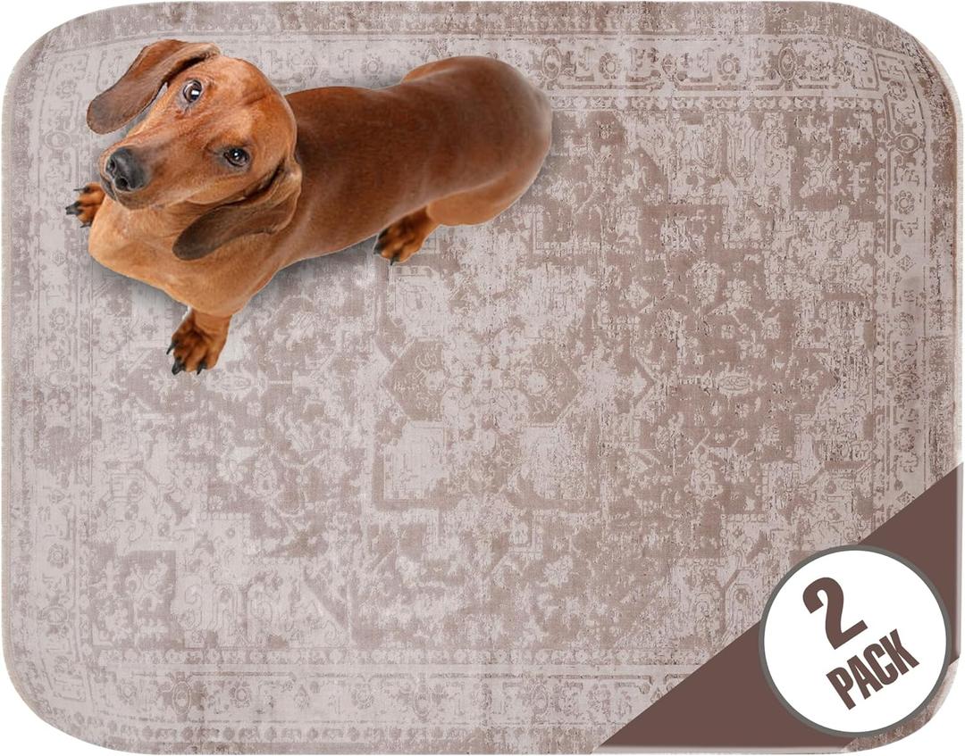 PUPIBOO Washable Pee Pads for Dogs and Cats - Super Absorbent Reusable Puppy Training Pads - 100% Waterproof, Leak-Proof & Non-Slip Whelping Pads for Pet Housebreaking (18 x 24 Inch (Pack of 2), Taupe)
