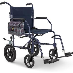 Medline Heavy Duty Transport Chair supports up to 500 lbs., Bariatric Transport Wheelchair, 22" x 18" seat, Blue Frame