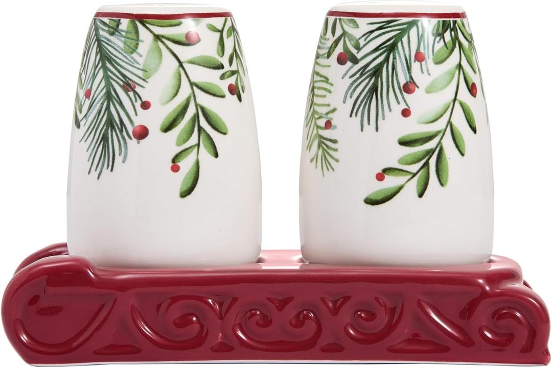 Bico Santa On The Way Salt and Pepper Shaker Set with Sleigh Holder  Hand-Painted Ceramic Holiday Shakers with Stand, Dishwasher Safe Christmas Table Dcor