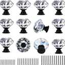 DEELF 12 Packs Crystal Cabinet Knobs Drawer Pulls and Knobs Kitchen Cabinet Knobs Diamond Dresser Knobs Crystal Knobs for Drawers - 40 mm Clear Glass Cabinet Knobs with Black Base