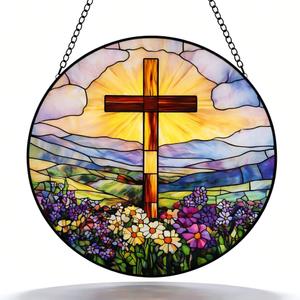 Stained Glass Cross SunCatcher, Stained Glass Window Hanging Cross, 8 Inch Sun Catchers Indoor Window, Window Ornament, Summer Faith Home Decor, Gifts for Religious, Christian Gifts