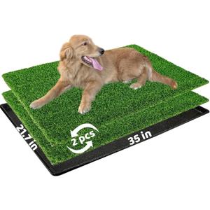 Dog Grass Pad with Tray: 2-Pack Fake Grass, 35 x 21.7 in, Ideal for Medium & Large Dogs - Perfect for Indoor Use, Potty Training