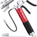 8000 PSI Heavy Duty Grease Gun Kit - 14oz with Flex Hose, Sharp Nozzle, Extension Pipe & Coupler, Red