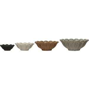 3 x Creative Co-Op Stoneware Flower Bowls, 6" L x 6" W x 3" H, Multicolor