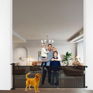 Extra-Wide Retractable Baby & Pet Gate - 39" Tall, Extends up to 118" Wide, Easy One-Hand Operation, Family Choice Award Winner, Safe for Kids & Pets, Indoor & Outdoor, Black (39 x 118 inch)
