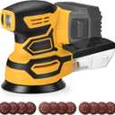 Cordless Orbital Sander for Dewalt 20V Battery, Brushless 6 Variable Speeds, 6000 to 12000 OPM, 12Pcs Sandpapers With Dust Collector for Woodworking Sanding (Battery Not Included) (Yellow)
