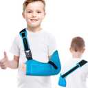 KONSEDIK Arm Sling for Kids - Adjustable Breathable Shoulder Immobilizer with Pockets,Supports Rotator Cuff Injury,Wrist,Elbow,Clavicle Fracture Recovery,Post-Surgery Sling for Left or Right Arm(Blue,X-Small)