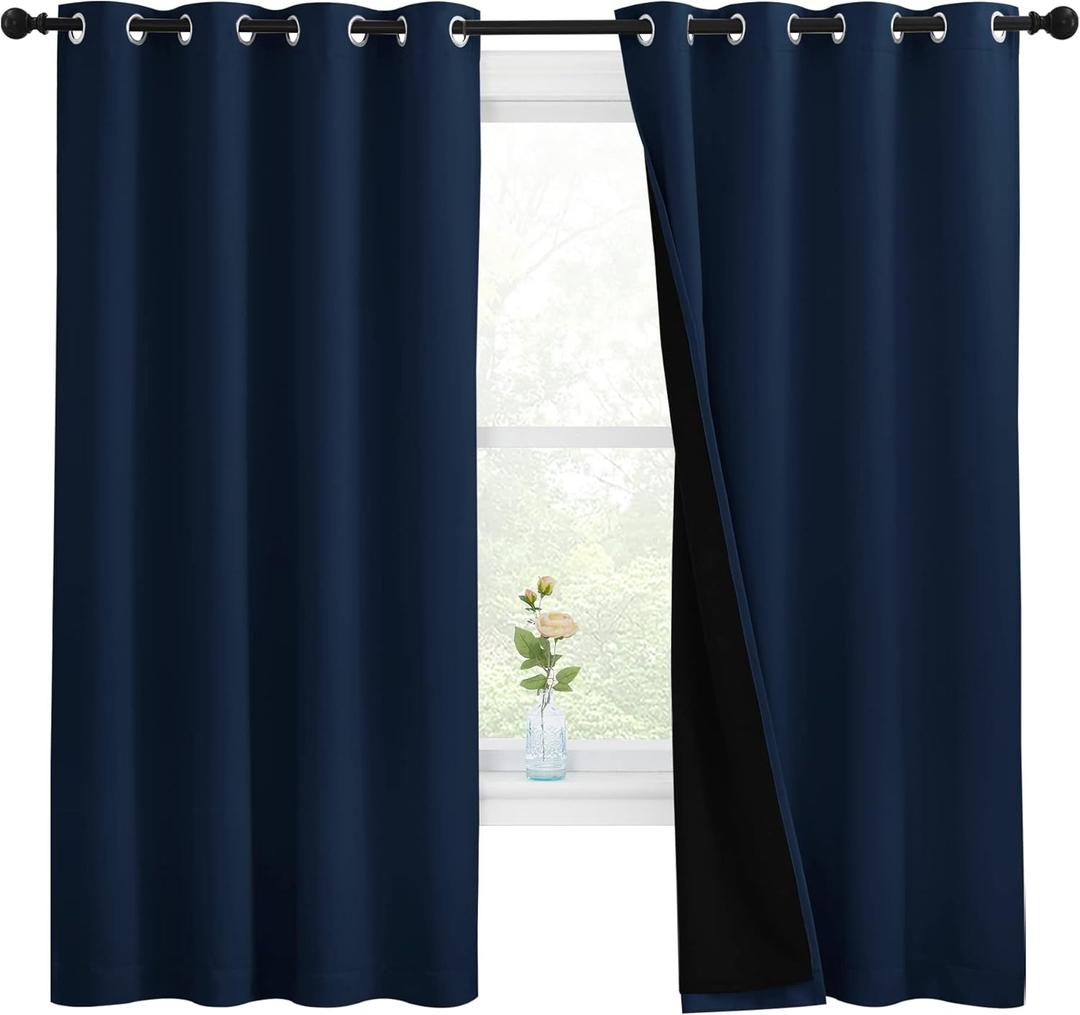 NICETOWN 100% Blackout Curtain Panels, Thermal Insulated Black Liner Curtains for Nursery Room, Noise Reducing and Cold Blocking Drapes for Windows (Navy Blue, Set of 2, 55-inch Wide by 68-inch Long)