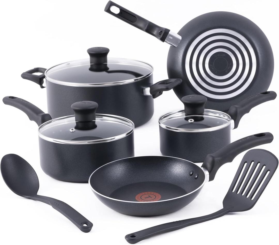 T-fal Essentials Non-Stick Pots and Pans Cookware 10 Piece Set, Black