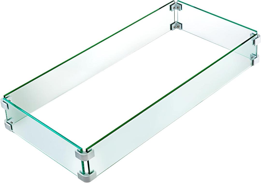VBENLEM Fire Pit Wind Guard Fire Pit Tempered Glass Wind Guard Fence (29.5 x 13.6 x 4 Inch)