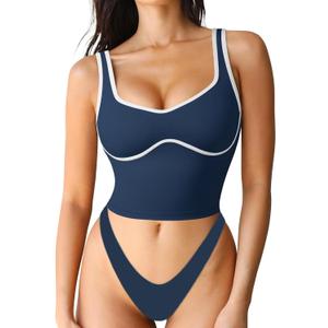 SUUKSESS Women Sweetheart Neckline Longline Sports Bra Padded Basic Workout Crop Tank Top (X-Small, Navy Blue)