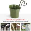 Dahey 10.5 Inch Metal Iron Hanging Flower Pots for Railing Fence Hanging Bucket Pots Countryside Style Outdoor Planter Window Flower Plant Holder with Detachable Hooks Home Decor,Green,3 Pcs