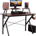 DlandHome Gaming Desk 47 inches Studio Desk w/Adjustable Display Speaker Stand and Headphone Gamepad Holder Multifunction Computer Desk/Gaming Table, Walnut YX001-WB 