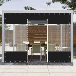 Clear Vinyl Curtains with Zippered Entry, 23oz Heavy Duty Waterproof Anti-UV and Tear-Resistant Tarpaulin with Grommets, Weatherproof Panels for Porch, Pergola, Gazebo, Balcony, Patio, Enclosure (7'H X 10'W, Black (Double Zipper))