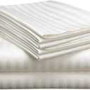 Mattress-Homes 6 Piece Cal-King Sheet Set, Hotel Luxury Collection, 100% Egyptian Cotton, 18 Inch Deep Pocket Fitted Sheet, Soft & Cool, Breathable Bedding with 4 Pillowcases in Ivory Stripe