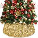 Gold Christmas Tree Collar 23.6 Inch Sequin Tree Skirt Round Velvet Trees Skirts Merry Christmas Glitter Trees Box Collars Artificial Xmas Trees Stand Base Cover for Festival Decor