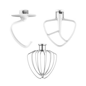 3-Piece Mixer Attachment Kit for KitchenAid 4.5/5 QT Tilt-Head Mixers, Stainless Steel K45WW Wire Whip, K45DH Dough Hook & K45B Coated Flat Beater, Baking Essentials Set, Dishwasher Safe