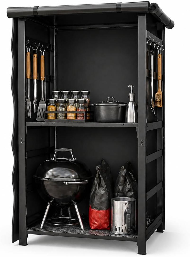 53in Storage Cabinet Station for Solo Stove Yukon/Bonfire/Ranger and more Smokeless Fire Pit Accessories with Waterproof Cover,Adjustable Firewood Storage Racks for Patio Logs and Fire Pit Accessories