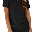ATHMILE Womens T Shirt Summer Tops Short Sleeve Fashion School Teachers Clothes 2025 Spring Beach Vacation Trendy
 XL Black