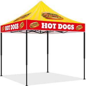 Oudain 10x10 Hot Dogs Themed Pop Up Canopy Tent Commercial Canopy for Food Vendors Heavy Duty Pop Up Shelter for Outdoor Catering Advertising Stand with Iron Frame and Silver Coated Fabric