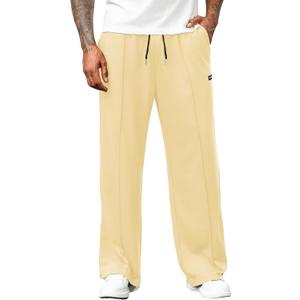 ZAFUL Men's Baggy Drawstring Elastic Waist Sweatpants with Pockets Solid Color Straight Patchwork Wide Leg Lounge Long Pants (M)