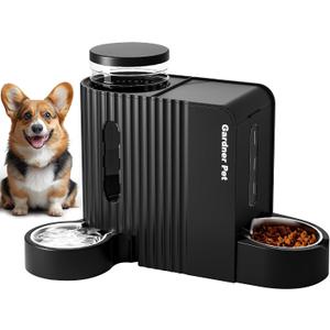 Automatic Gravity Pet Feeder, 1.8 Gallons*2 Dog Feeder and Water Dispenser Set, 2-in-1 Automatic 100% BPA-Free Feeder and Stainless Steel Water Dispenser for Dogs, Cats, Rabbits, Puppies (Black)