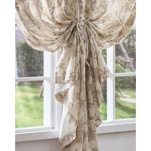 jinchan Lined Linen Floral Curtains for Living Room, 84 Inch Length Printed Flower Farmhouse Patterned French Country Back Tab Taupe Window Drapes Set Privacy Bedroom Curtains, 2 Panels