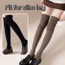 Eyleenda Women Slimming Thigh High Socks Elastic Cuff Stretchy Polyester Teen Girls Sock for Work Commute Travel Slim (White+Black+Gray)