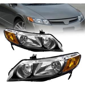 for 2006-2011 Honda Civic Headlights Assembly Black Clear Pair