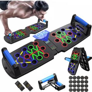 Push Up Board for Men, Push Up Bar at Home Workout Equipment, Pushup Handles Home Gym Exercise Fitness Equipment Portable Foldable with Counter (Black/Blue)