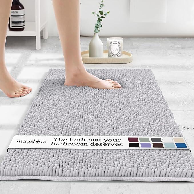 MAYSHINE Plush Shaggy Chenille Bath Mat | Extra Soft, Super Absorbent, Non-Slip Bathroom Rug | Fluffy Microfiber, Area Rug Sets for Bathroom Floor, Kitchen, Living Room | 59"x31" | White