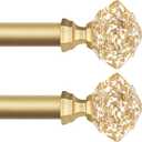 TONIAL 2 Pack Curtain Rods 32 to 58 Inch, Telescoping Splicing 3/4 Single Rods for Windows 20 to 53 Inch, Decorative Drapery Rod with Translucent Diamond Finial, Luxury Gold