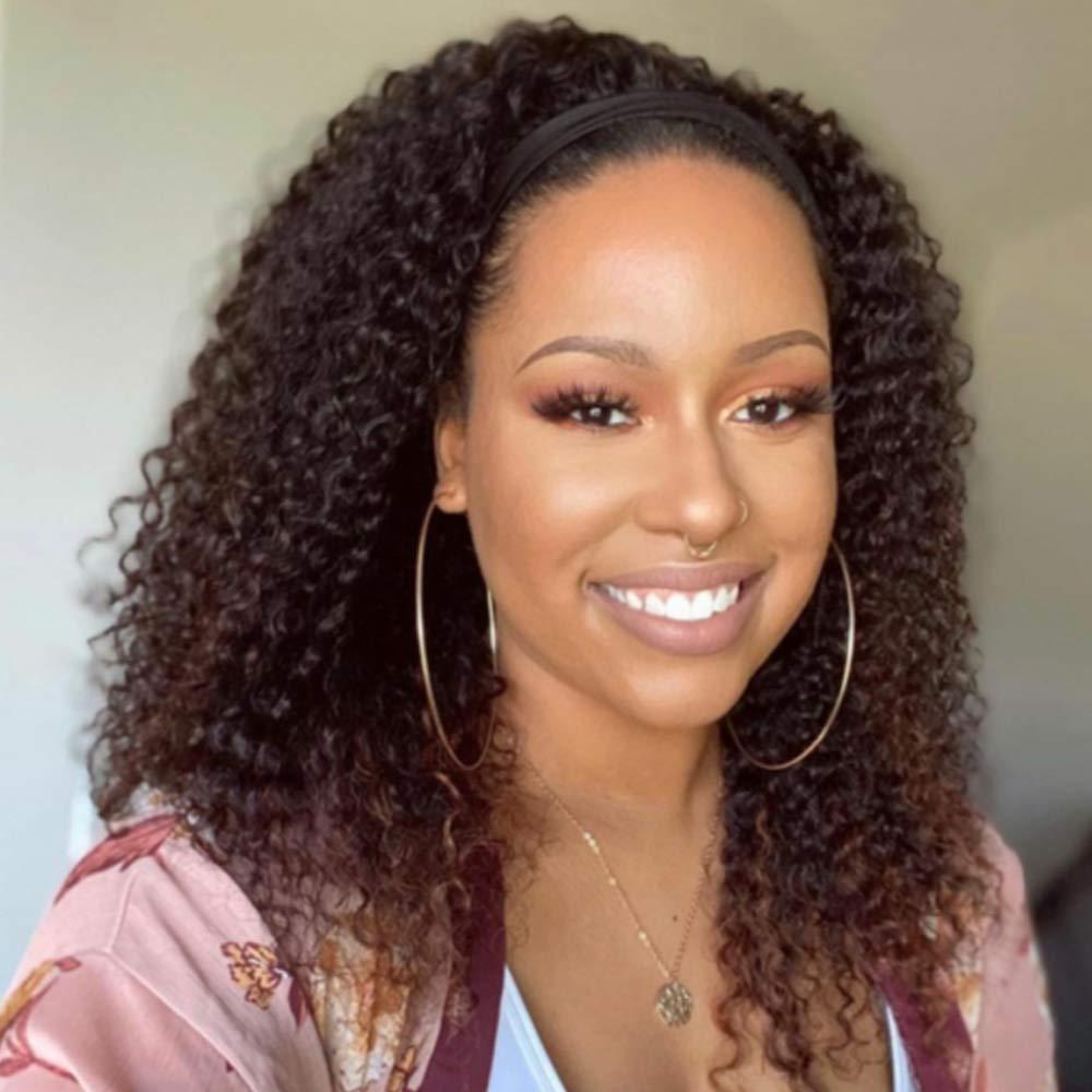 Headband Wigs for Black Women Ombre Brown Short Afro Kinky Curly Glueless Headband Wig 12 Inch Brown None Lace Front Glueless Wigs for Black Women Kinky Curly Wig