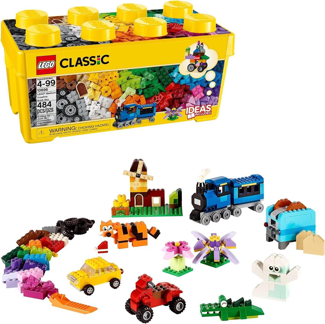 LEGO Classic Medium Creative Brick Box 10696 Building Toy Set - Featuring Storage, Includes Train, Car, and a Tiger Figure, and Playset for Kids, Boys, and Girls Ages 4-99, Pack of 2, One Size Pack of 2