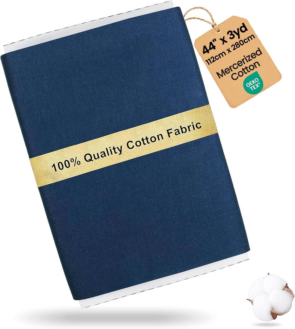Craftido-19 Options-100% Cotton Fabric by The Yard in Solid Color 44Wide by 3yd (9 ft) -Medium Weight 5.2 oz-Soft Cotton for Quilting, Sewing, Crafts, Binding, Backing and Lining - Navy
