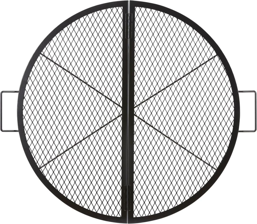 VEVOR X-Marks Fire Pit Grill Grate, Foldable Round Cooking Grate, Heavy Duty Steel Campfire BBQ Grill Grid with Handle and Support X Wire, Portable Camping Cookware for Outside Party, 36 Inch Black