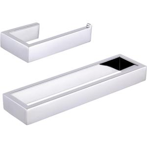 GERZWY 2-Piece Bathroom Accessory Set SUS 304 Stainless Steel Toilet Paper Holder Towel Ring Wall Mount, Polished Finish HG1708-2JG