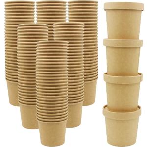 60 Pack 12 oz Kraft Paper Soup Containers with Lids, Disposable Ice Cream Cups, Microwave and Freezer Safe To Go Food Storage Bowls for Parties, Christmas, Takeout, Picnics