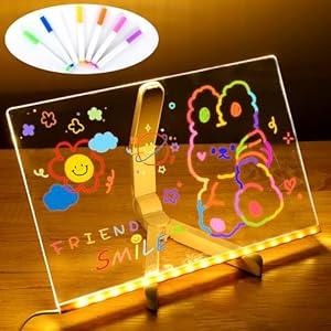 LED Note Board with Colors, Acrylic Dry Erase Board with Light, Glowing Acrylic Message Board, Light up Dry Erase Board with Stand as a Glow Memo LED Letter Board for Office Home School, 11.8"x7.9"