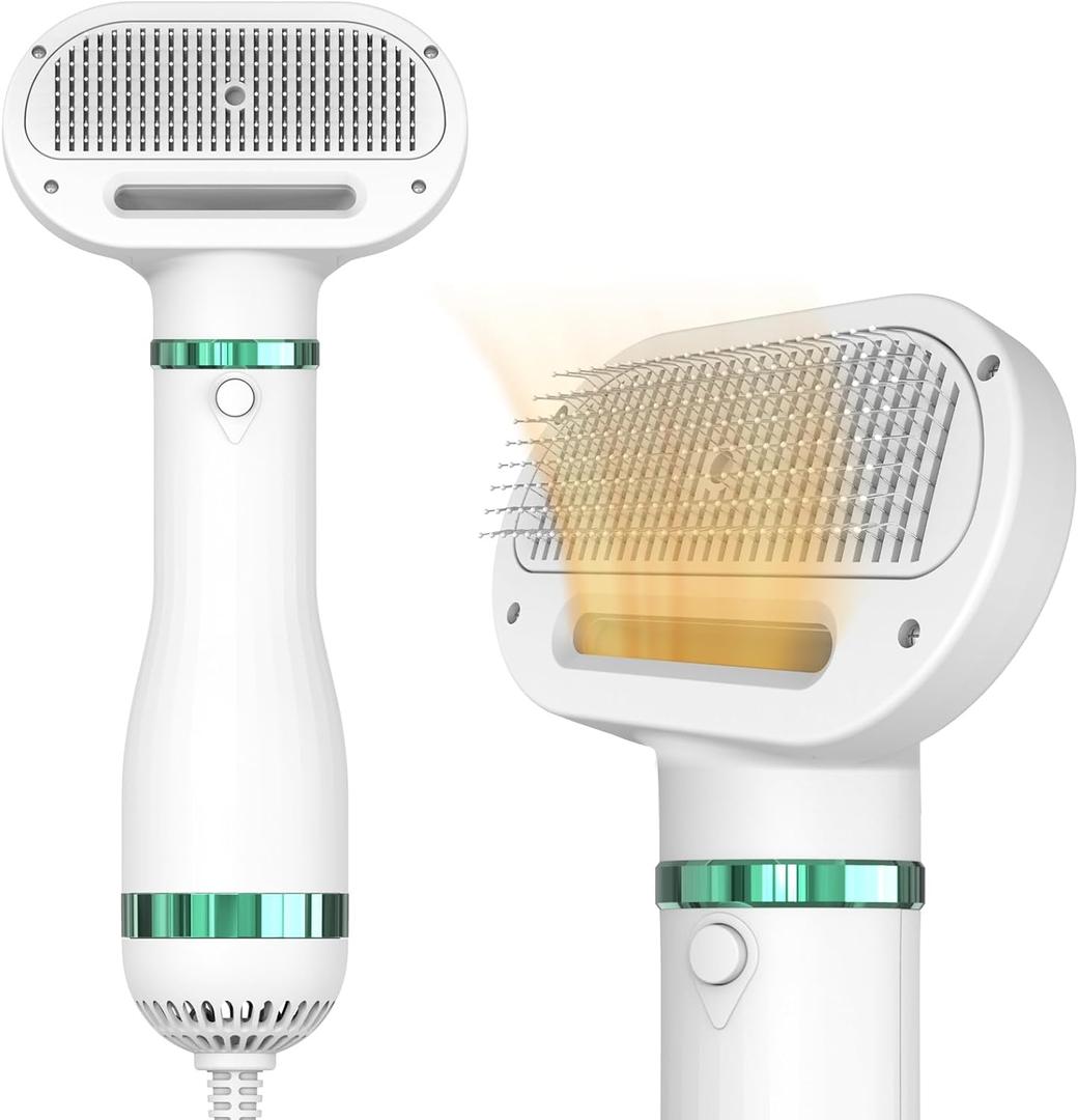 Pet Hair Dryer for Small-Sized Dogs and Cats | 2-in-1 Dog Hair Dryer with Self Cleaning Slicker Brush | Dog Blow Dryer | 300 Watts, Overheat Protection, Portable, Adjustable Temperature