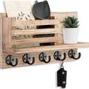 Key Holder for Wall  Decorative Wooden Mail Holder and Key Shelf with Mounting Hardware, Installation Guide  Paulownia Wood with 5 Metal Key Hooks (11.8 x 6.7 x 2.8)