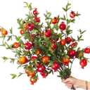 3Pcs Artificial Pomegranate Branches, Red Berry Stems Pomegranate,Fake Plant Stem Fake Fruit with Leaves Pomegranate Berries Branches Lifelike Props Vase Home Party Wedding Decoration (Style A)