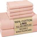 Casa Platino 100% Cotton Full Size Sheets Set  6 Piece Crisp Percale Full Size Cooling Sheets, Lightweight for Summer, with 15" Deep Pocket Fitted Sheet Nightly Comfort & Airy Sleep  Veiled Rose