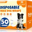 BURVAGY 50 Count Disposable Male Dog Wraps, Male Dog Diapers, Super Absorbent Pee Wraps, Belly Bands for Dogs, Leak Proof, Wetness Indicator, Puppy and Doggie Diaper for Peeing, Medium