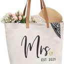 ELEGANTPARK Mrs Bag Mrs Gifts 2025 Bride Gifts Bride Tote Bag Wedding Bridal Shower Bachelorette Party Honeymoon Large Travel Canvas Totes with Zipper