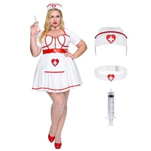 Spooktacular Creations Women Plus Size Halloween Costumes, White Nurse Heartbreaker Dress Costume Set for Adult Halloween Parties, XXL
